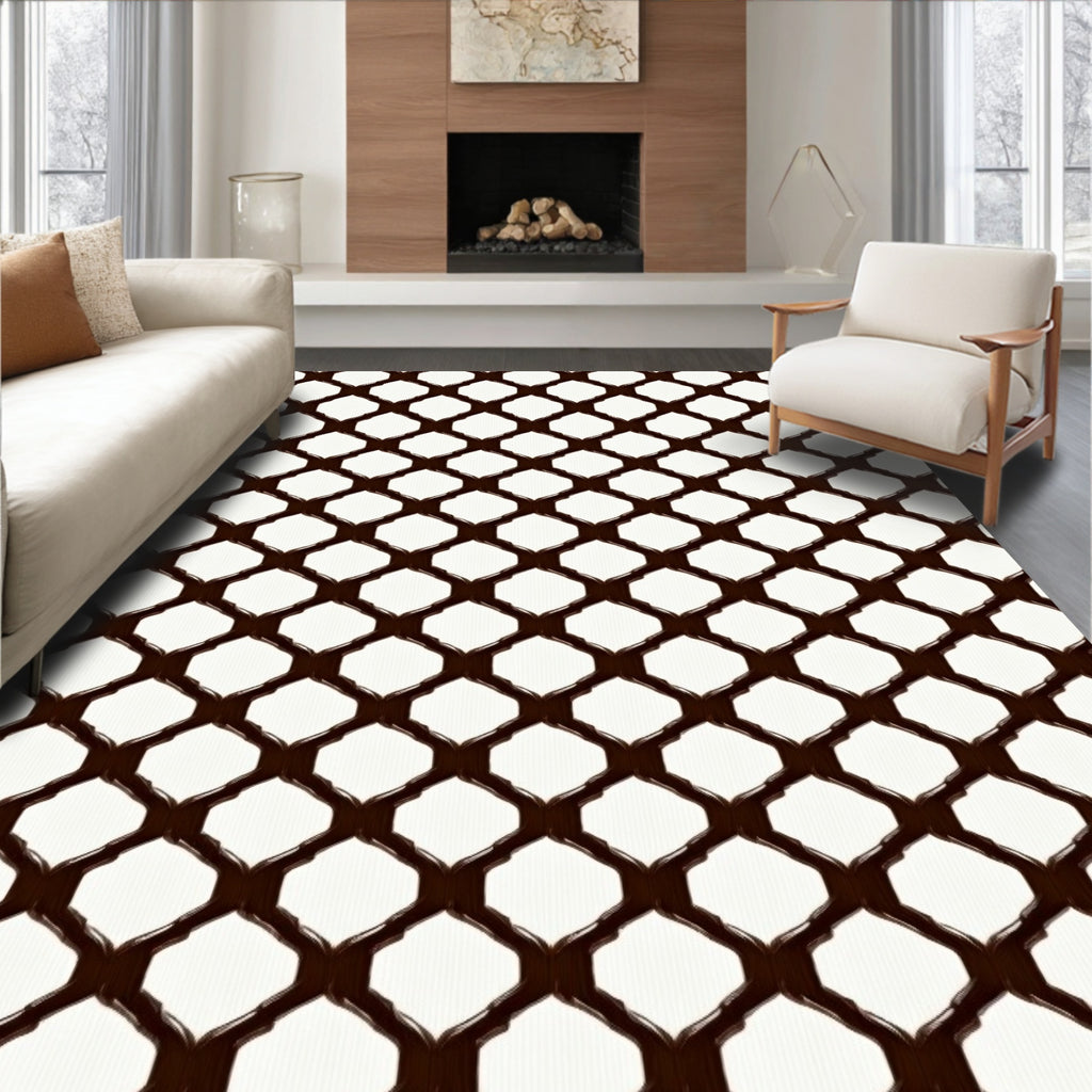 Dark Abstract Geometric Interlocking Pattern Rug