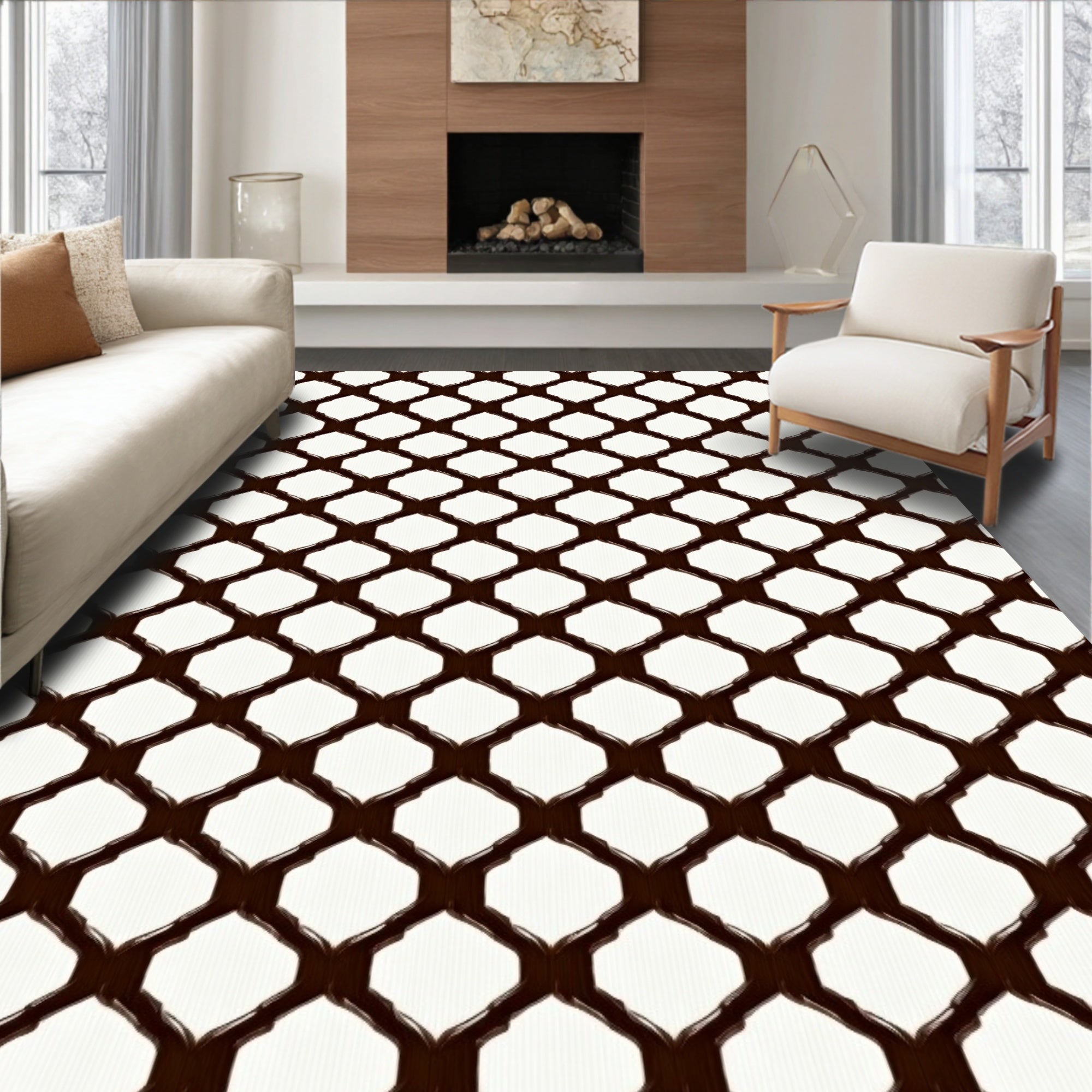 Dark Abstract Geometric Interlocking Pattern Rug
