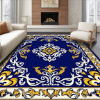 Vibrant Navy Floral Medallion Frame Rug