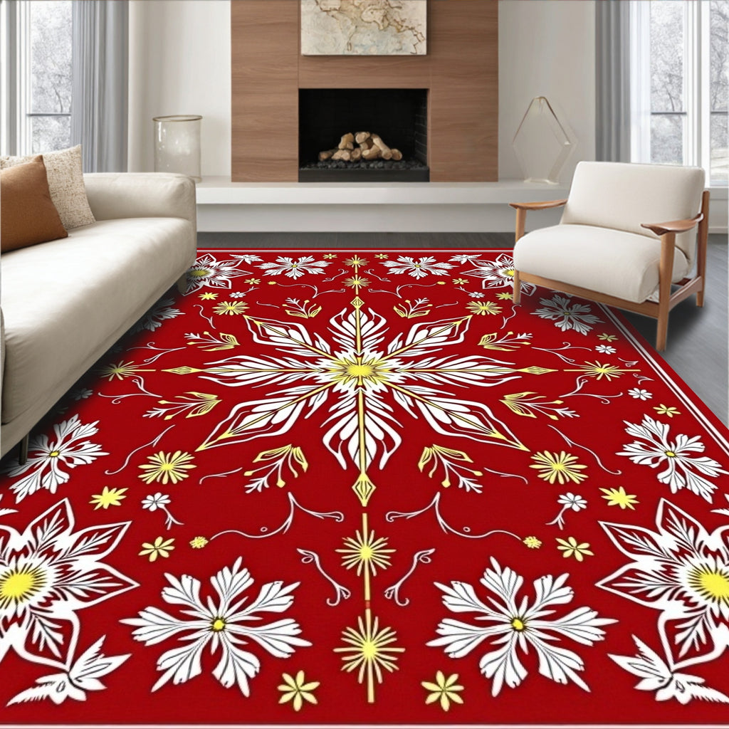 Red Floral Starburst Medallion Design Rug