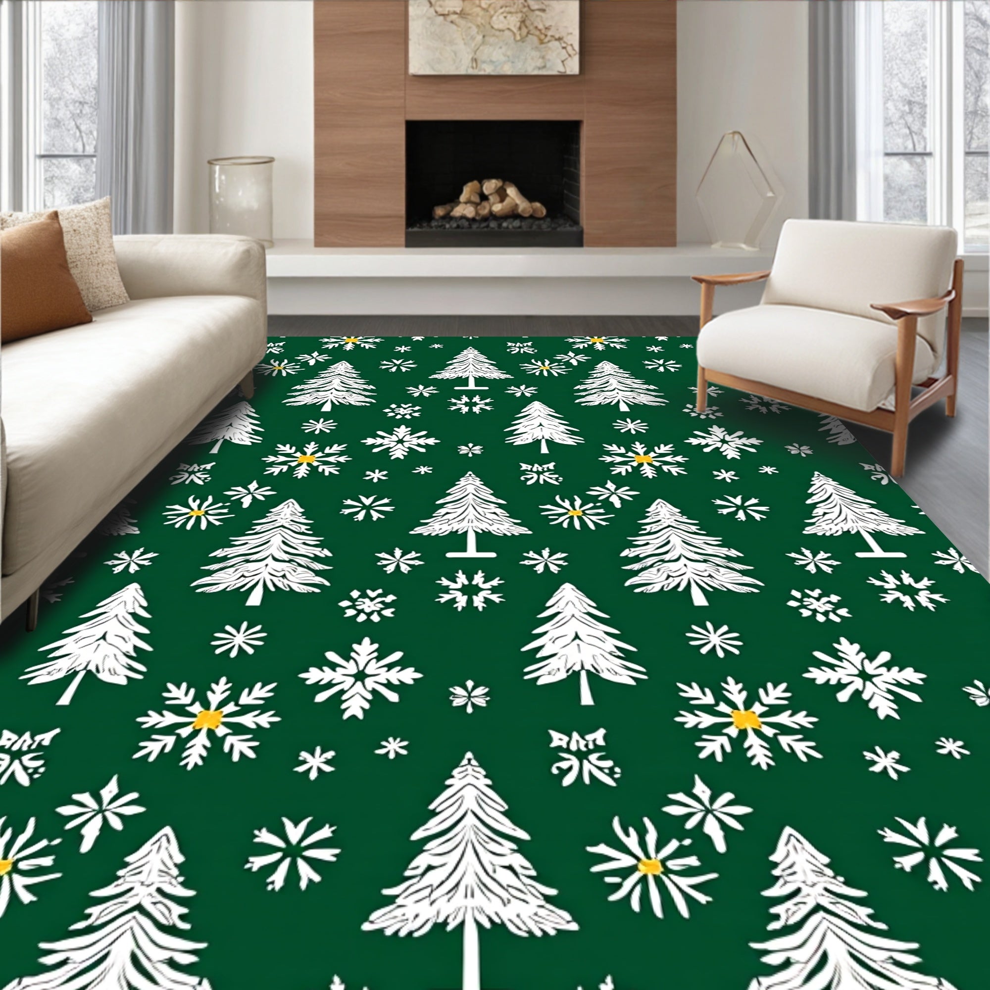 Winter White Trees Snowflake Medley Rug