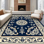 Ornate Navy Floral Patterned Rug