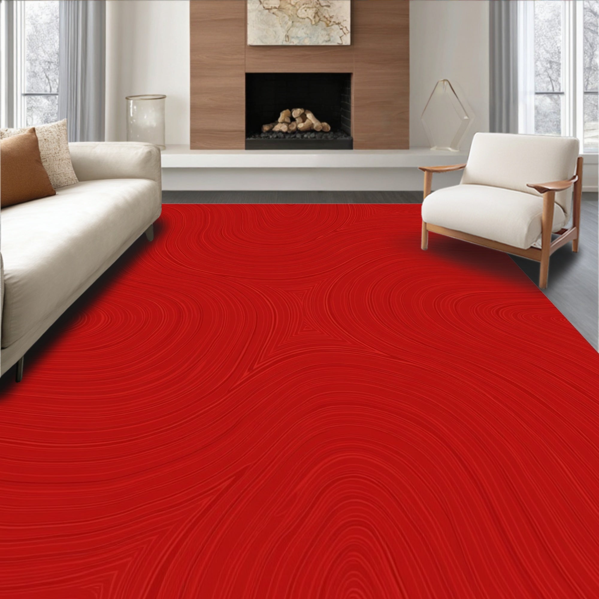 Daring Red Swirl Modern Pattern Rug