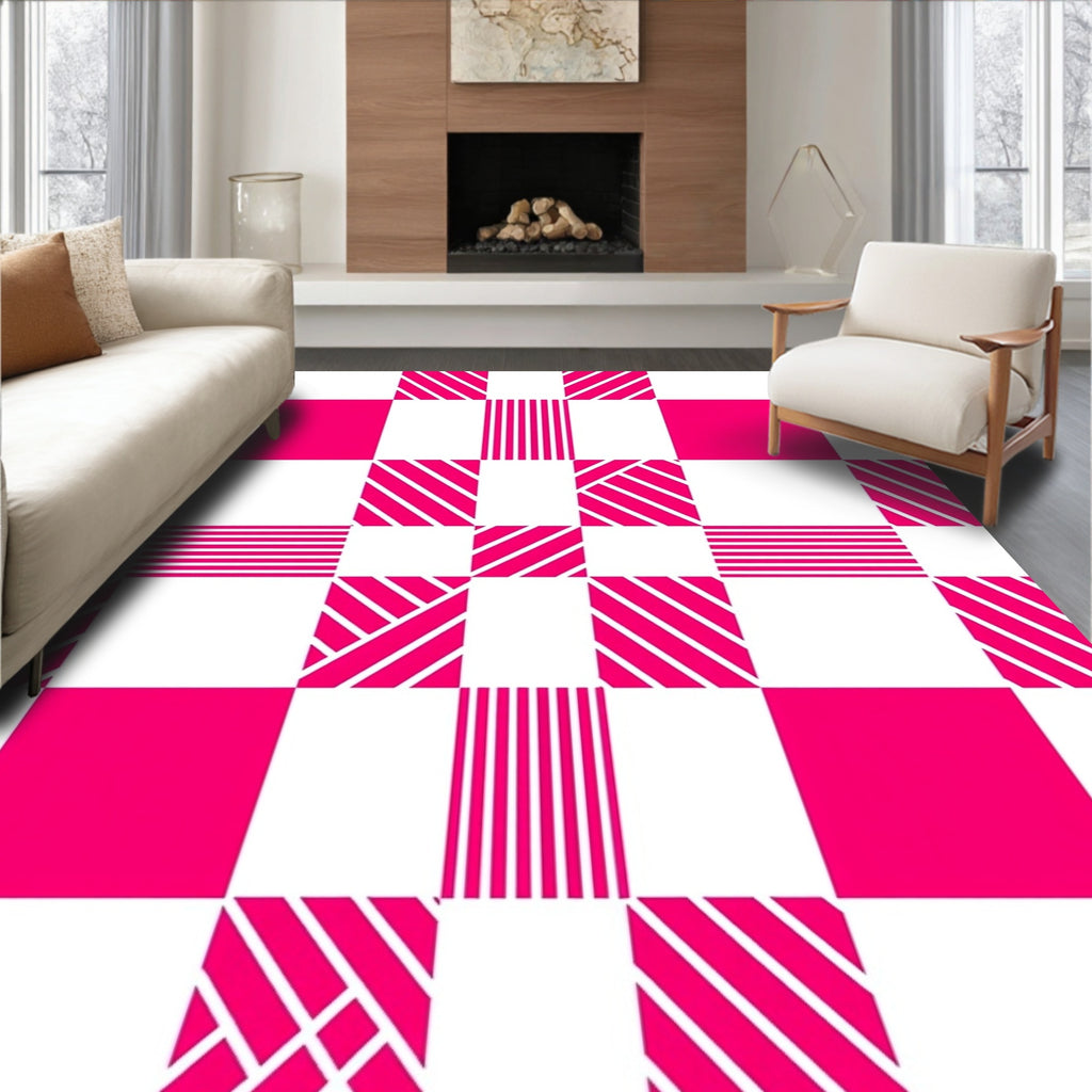Bright Pink Grid Pattern Rug
