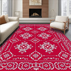 Bold Red White Medallion Pattern Rug