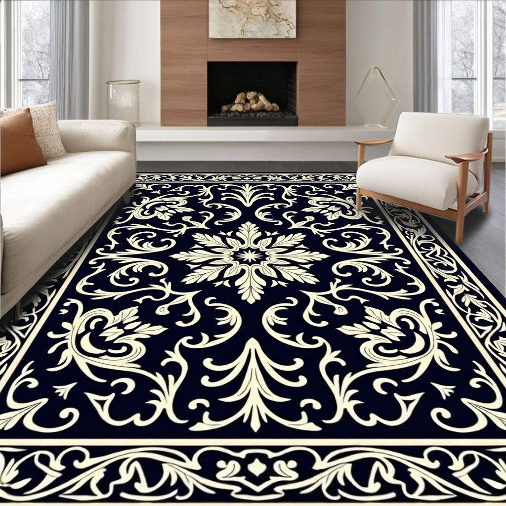 Classic Floral Scrollwork Damask Design Rug