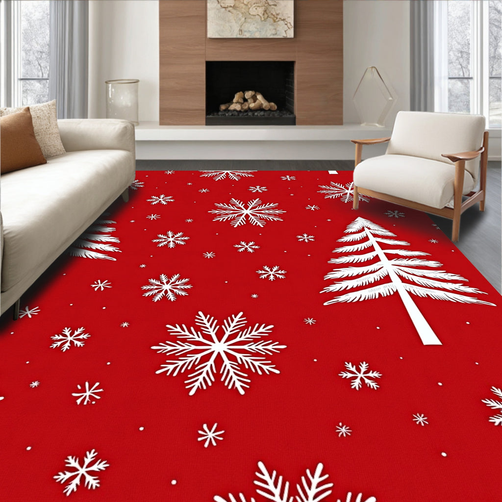 White Snowflake Tree Pattern Rug