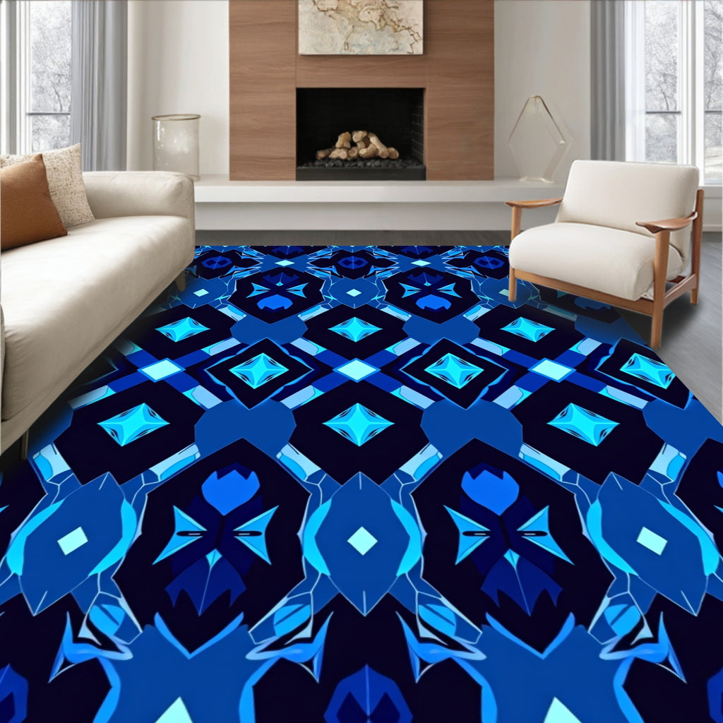 Royal Blue Geometric Diamond Pattern Rug