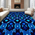 Royal Blue Geometric Diamond Pattern Rug