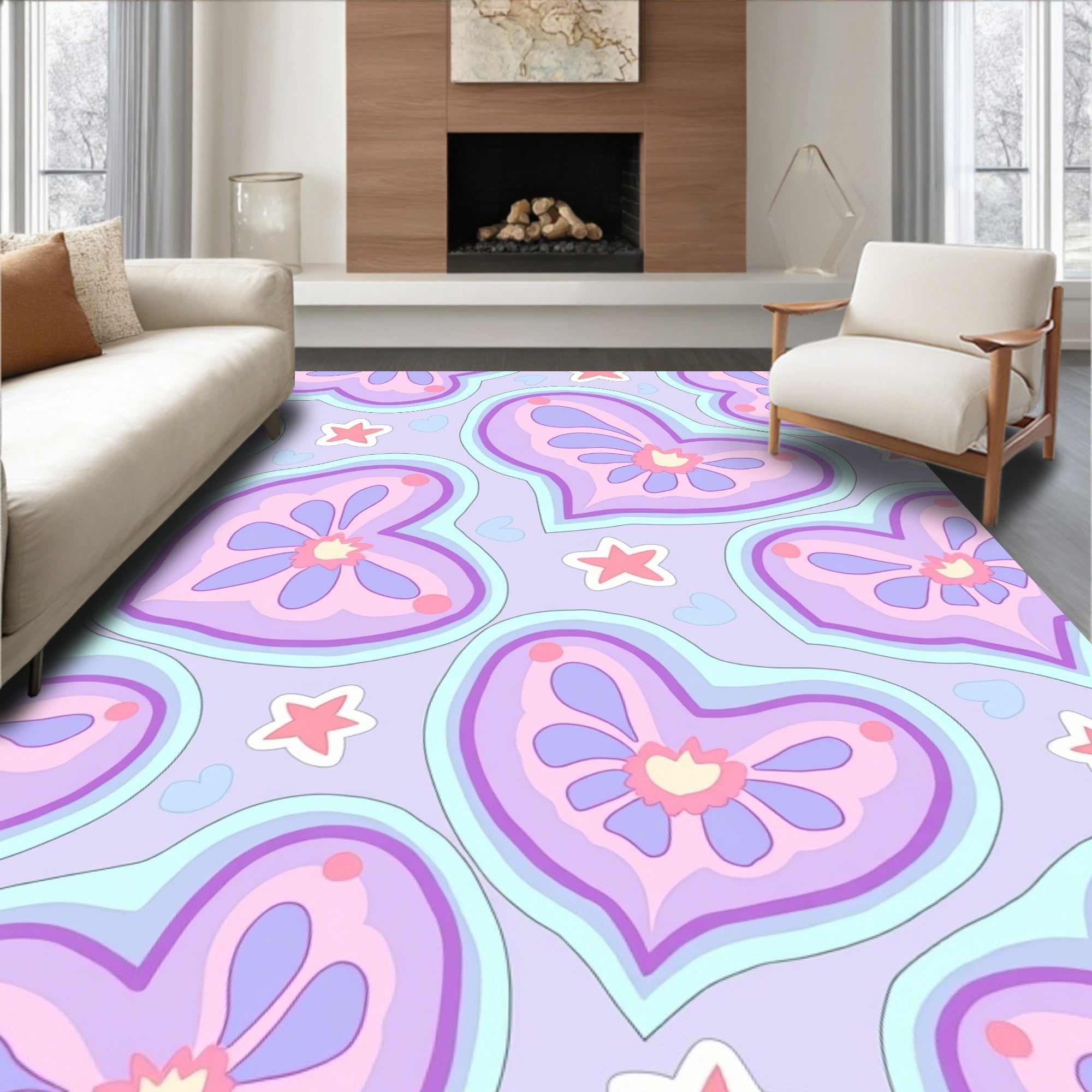 Pastel Heart Star Pattern Design Rug