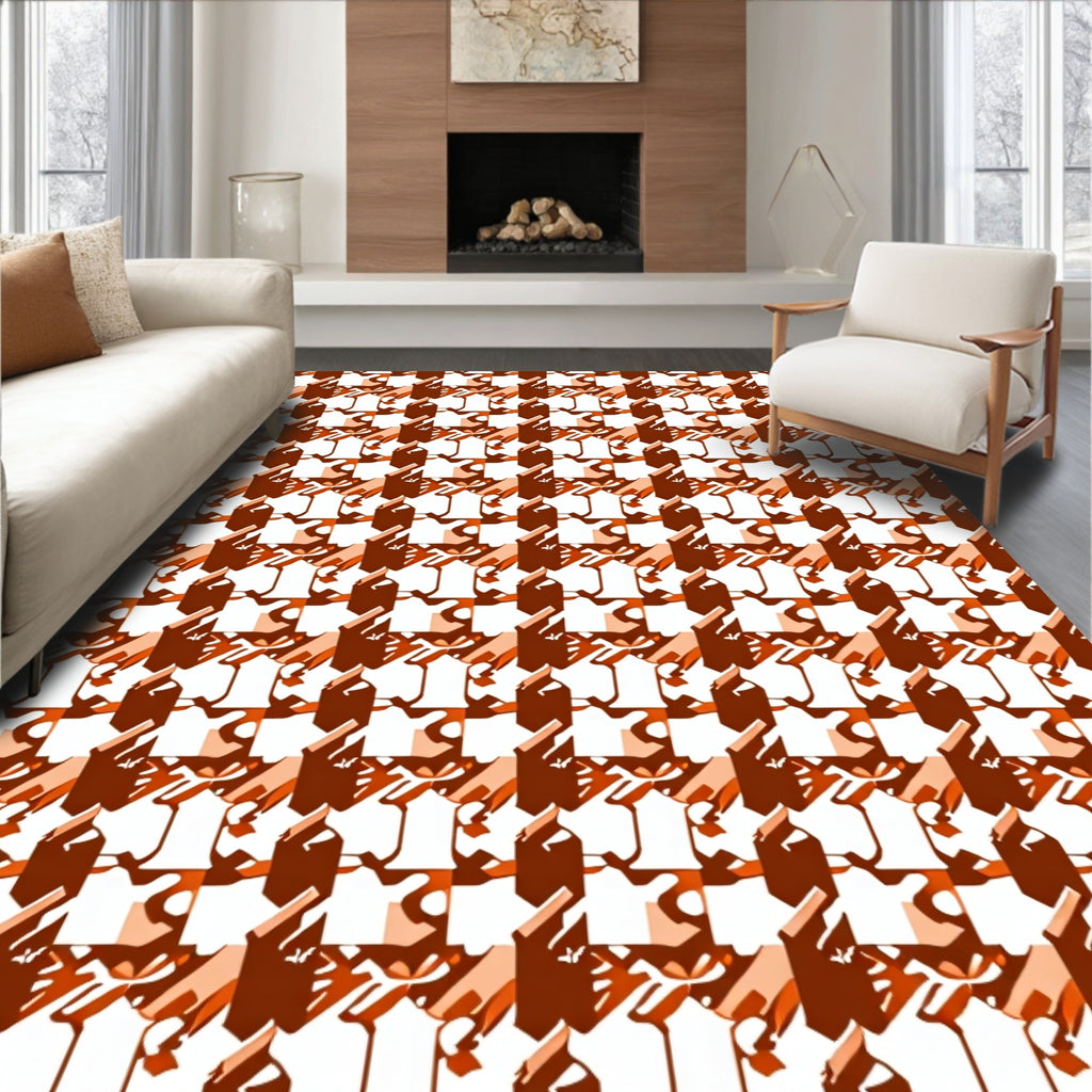 Houndstooth Pattern Abstract Warm Tones Rug
