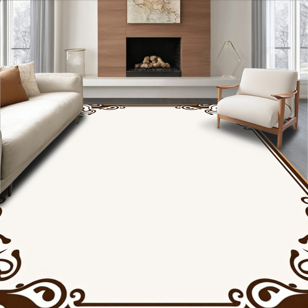 Elegant Brown Swirl Floral Border Design Rug