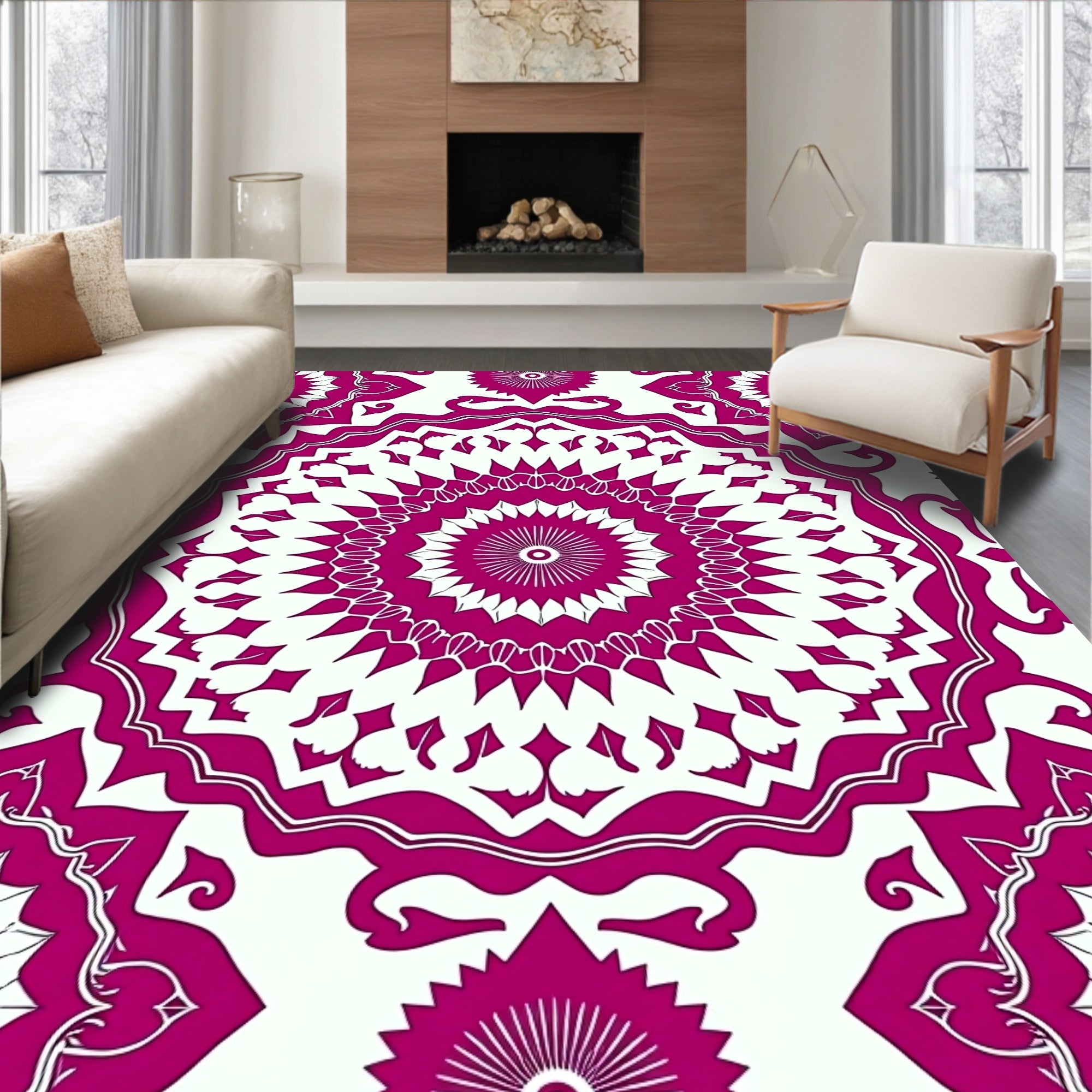 Mandala Inspired Fuchsia Floral Design Rug