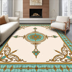 Ornate Teal Gold Floral Medallion Rug