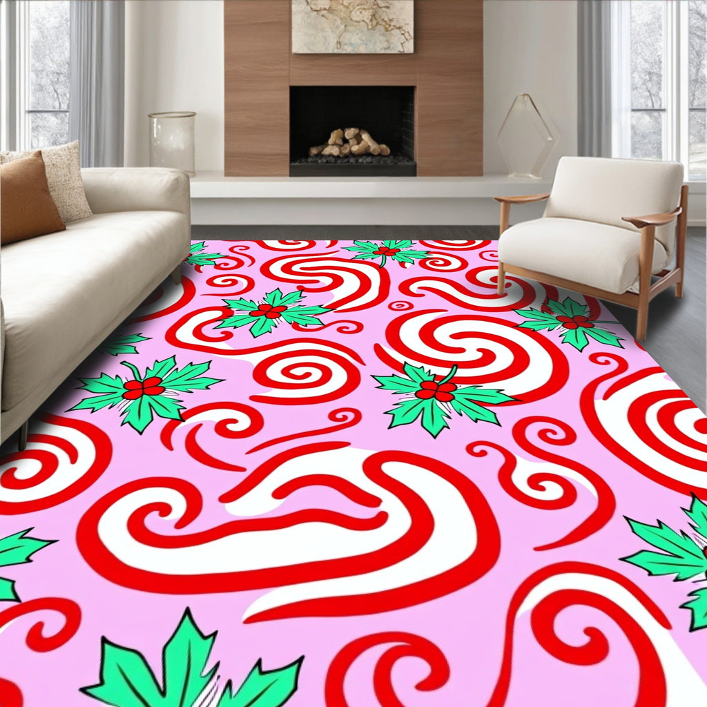 Whimsical Holly Swirl Pattern Rug