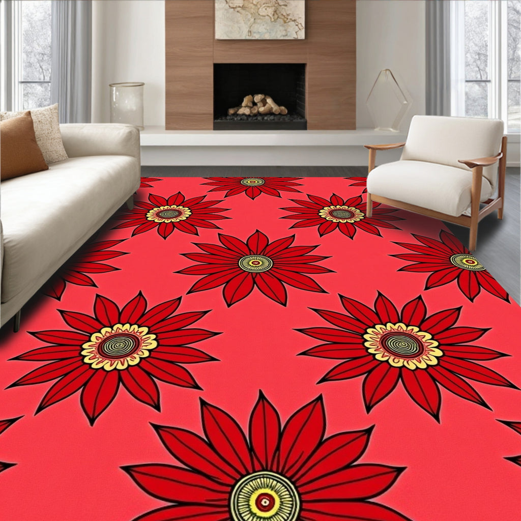 Bold Red Floral Pattern Rug
