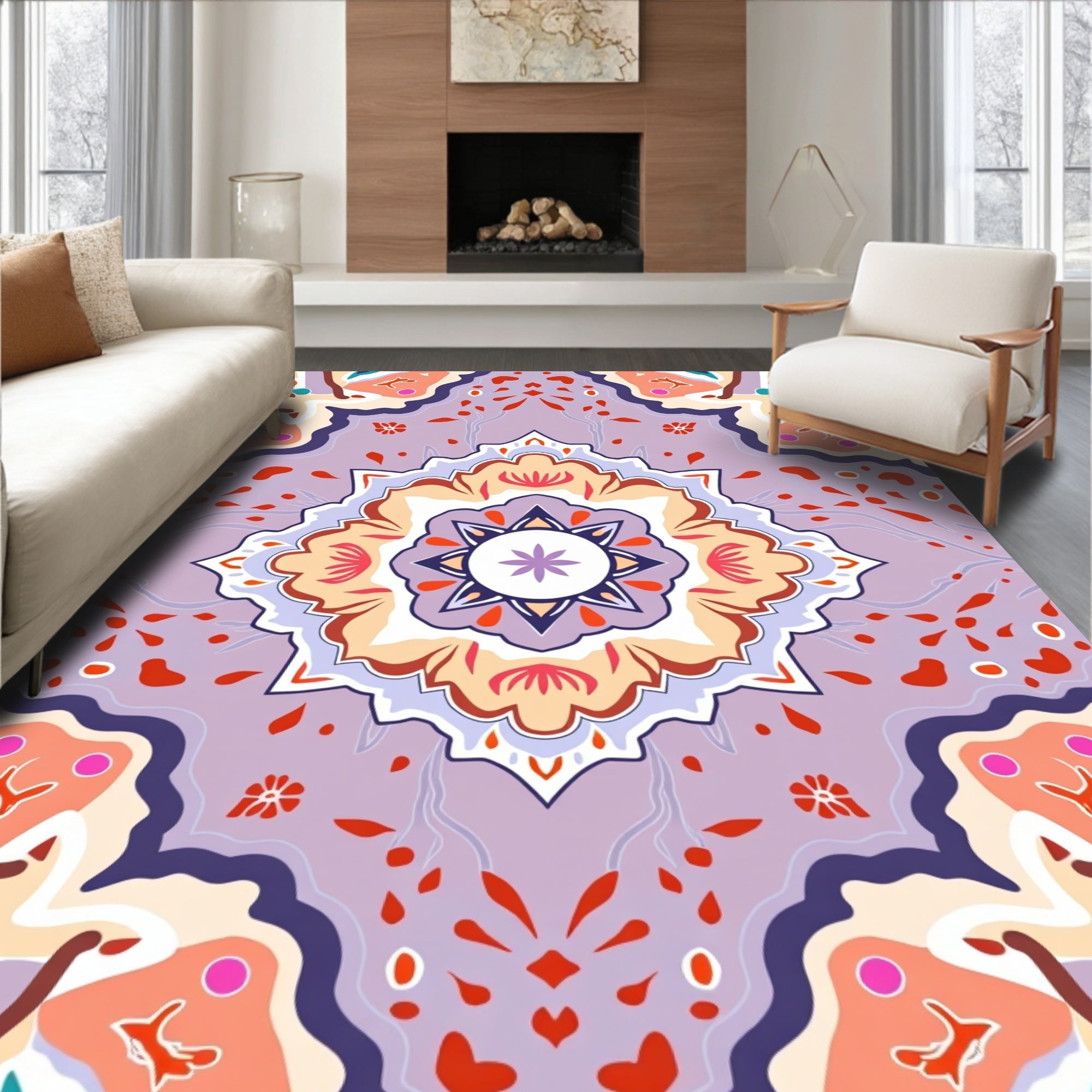 Vibrant Mandala Geometric Pattern Rug