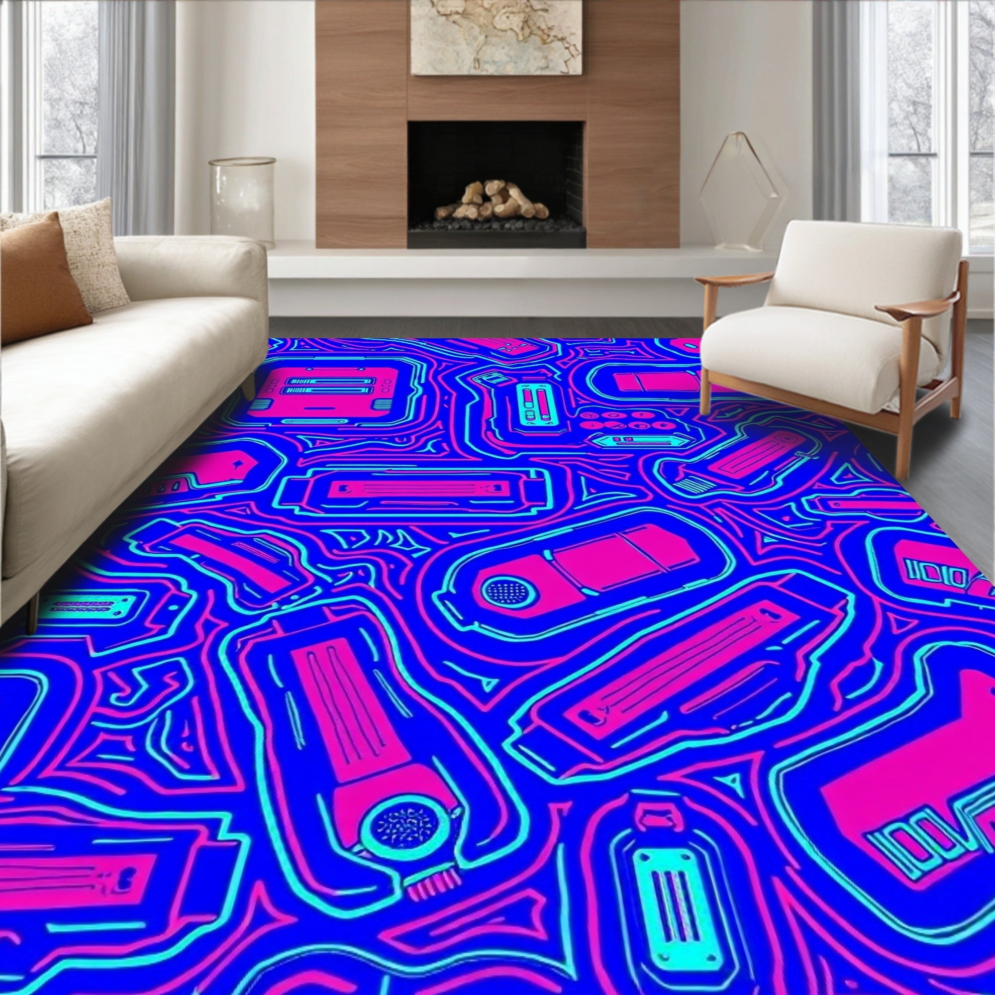 Retro Futuristic Tech Pattern Rug
