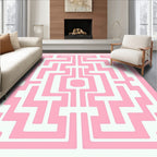 Pink Geometric Maze Pattern Rug