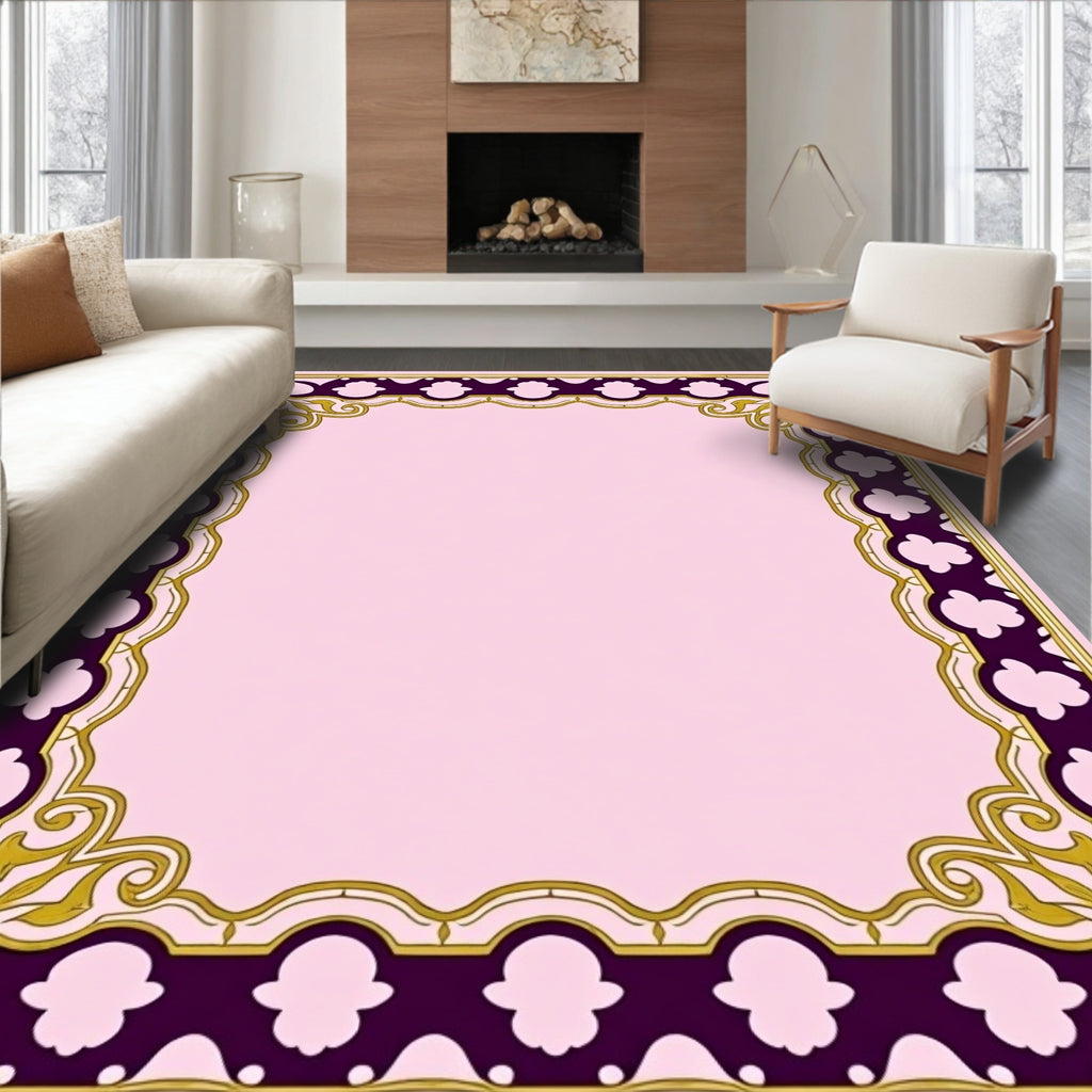 Regal Purple Gold Floral Border Design Rug