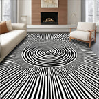 Black White Swirl Sunburst Design Rug