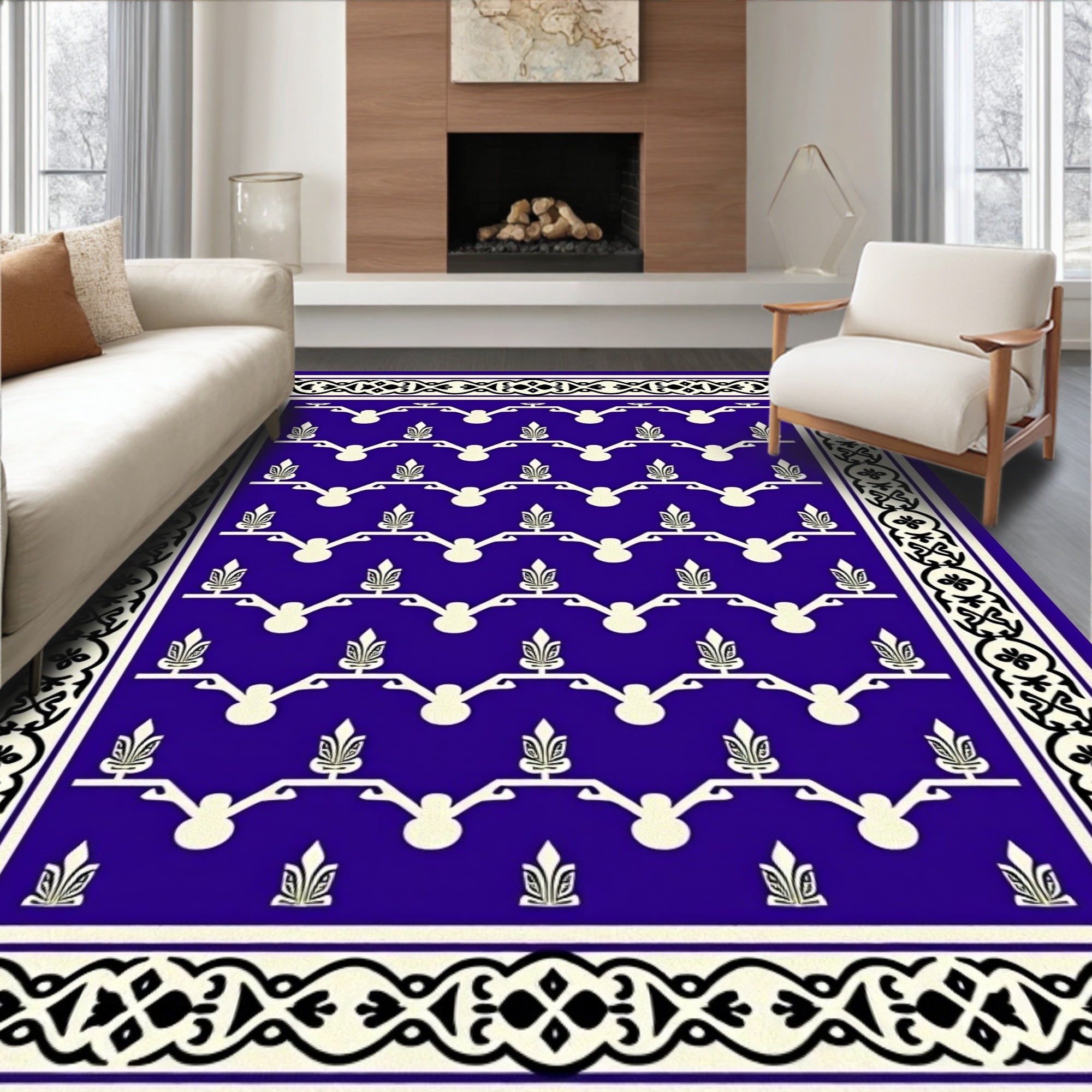 Traditional Symmetry Floral Pattern Rug