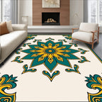 Turquoise Yellow Floral Mandala Design Rug