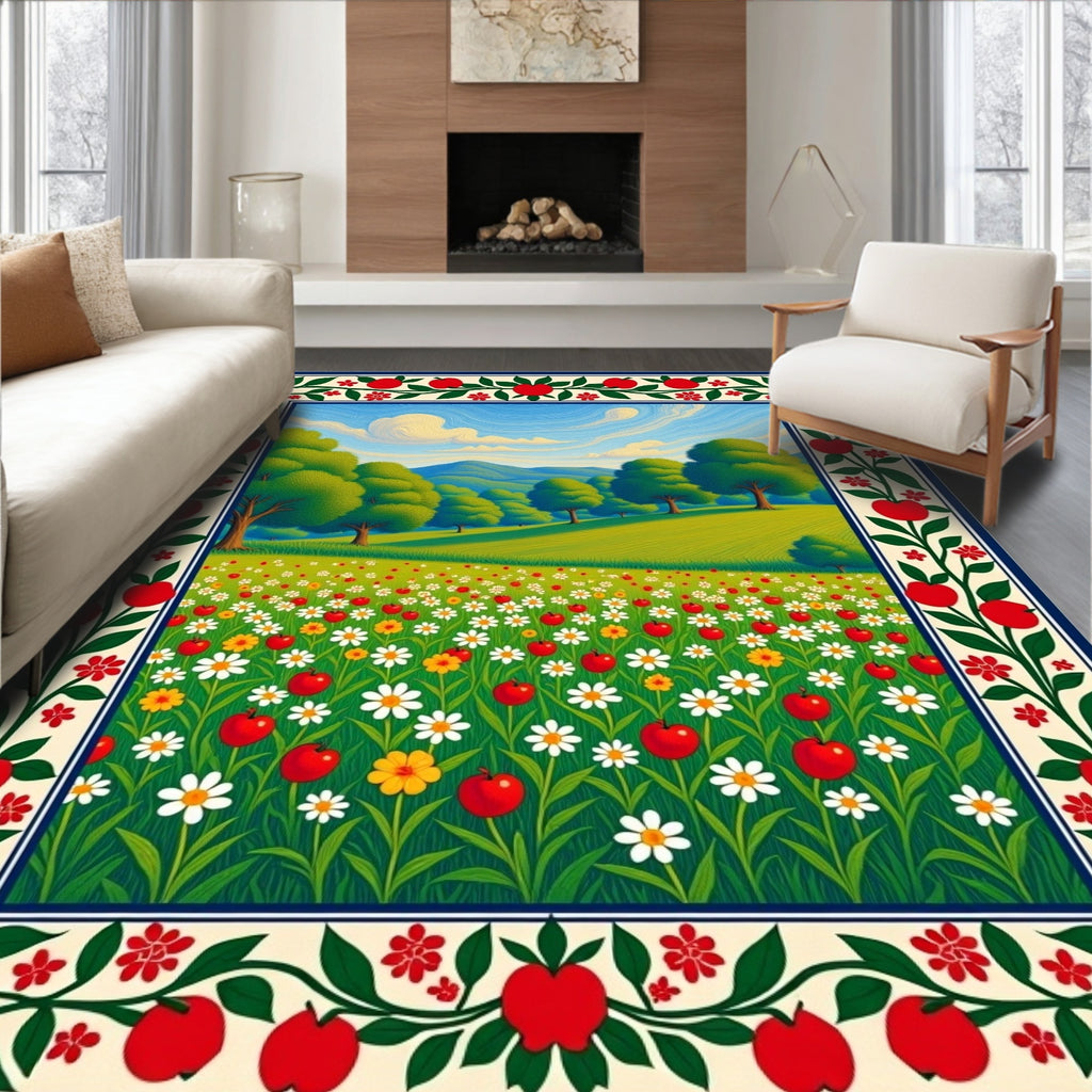 Orchard Border With Hills Landscape Rug