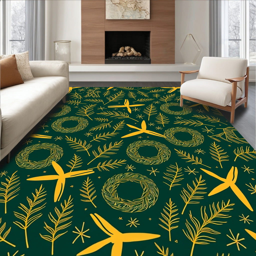 Yellow Wreaths Ferns And Stars Rug