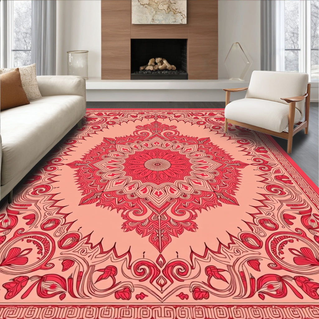 Elaborate Coral Floral Mandala Design Rug