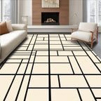 Geometric Grid Black and Cream Design Rug