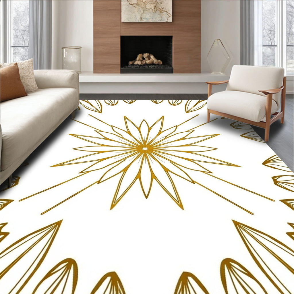 Golden Sun Burst Petal Design Rug