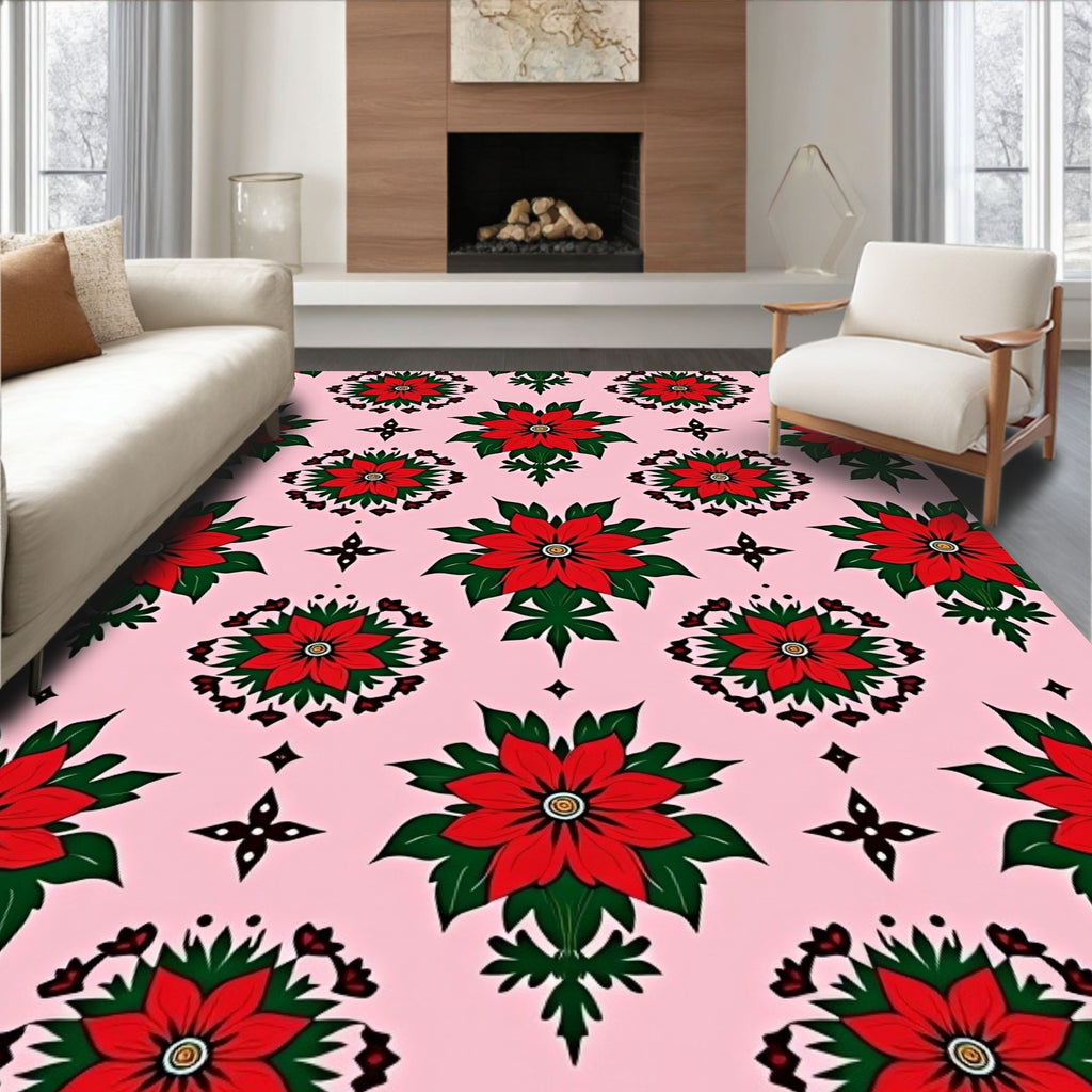 Red Floral Symmetry Pattern Rug