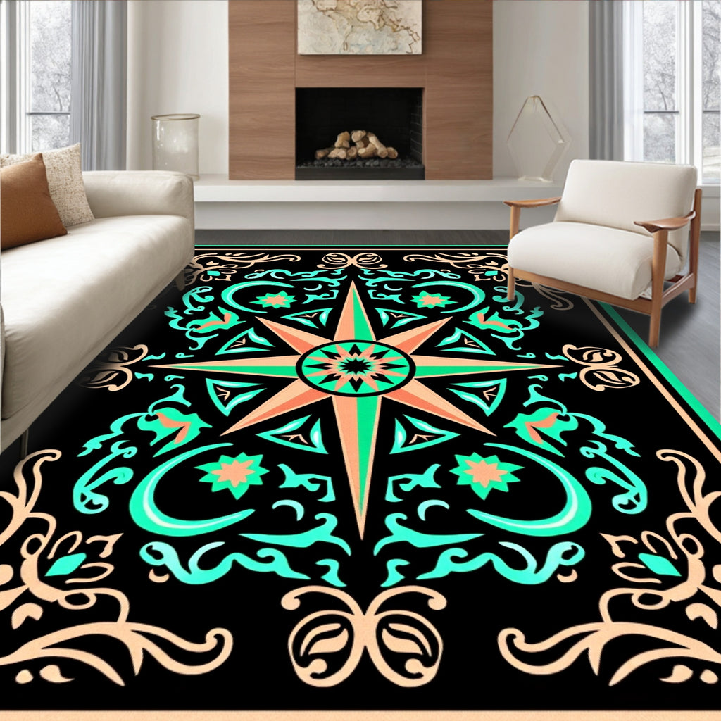 Starburst Mandala Floral Scroll Work Rug