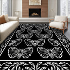 Black White Butterfly Motif Pattern Rug