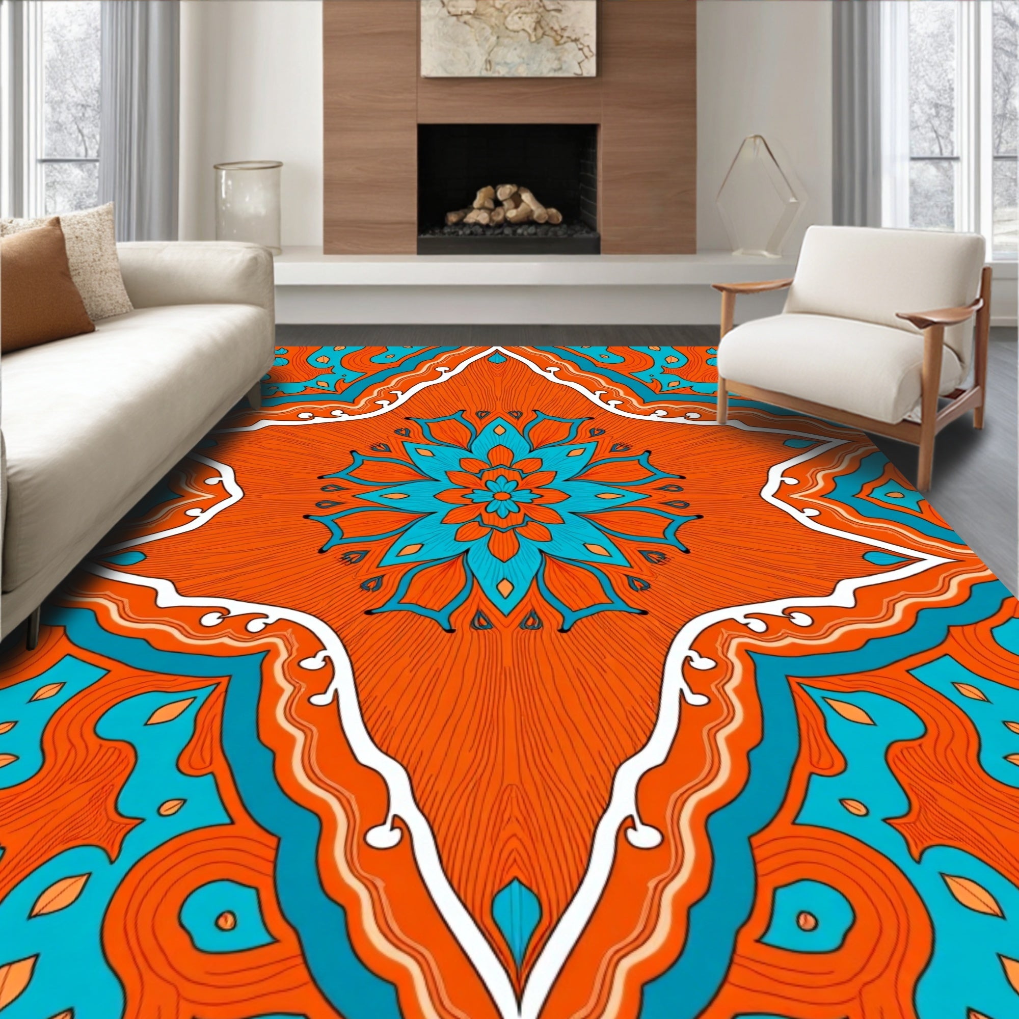 Radiant Floral Mandala Pattern Rug