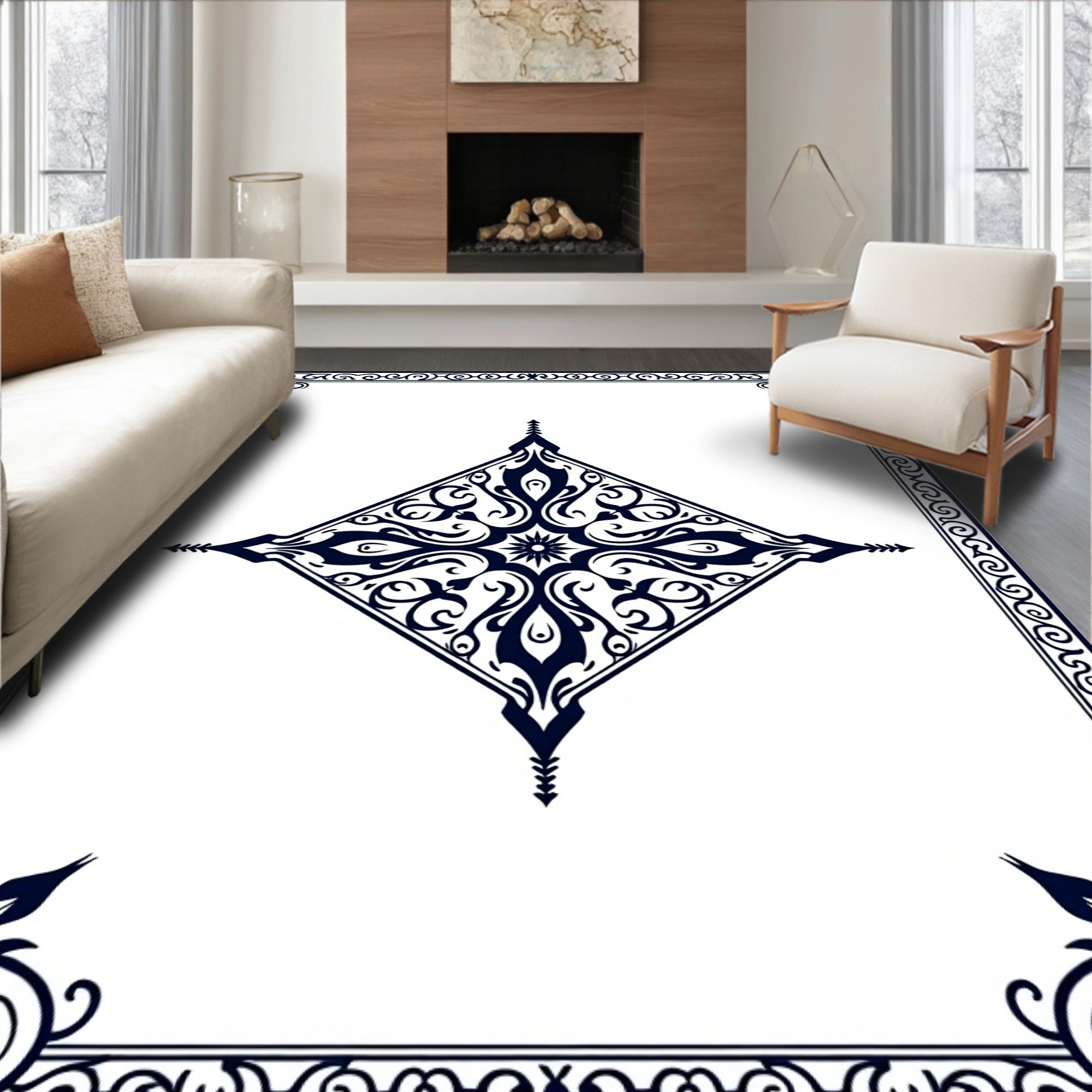 Ornate Diamond Swirl Pattern Rug