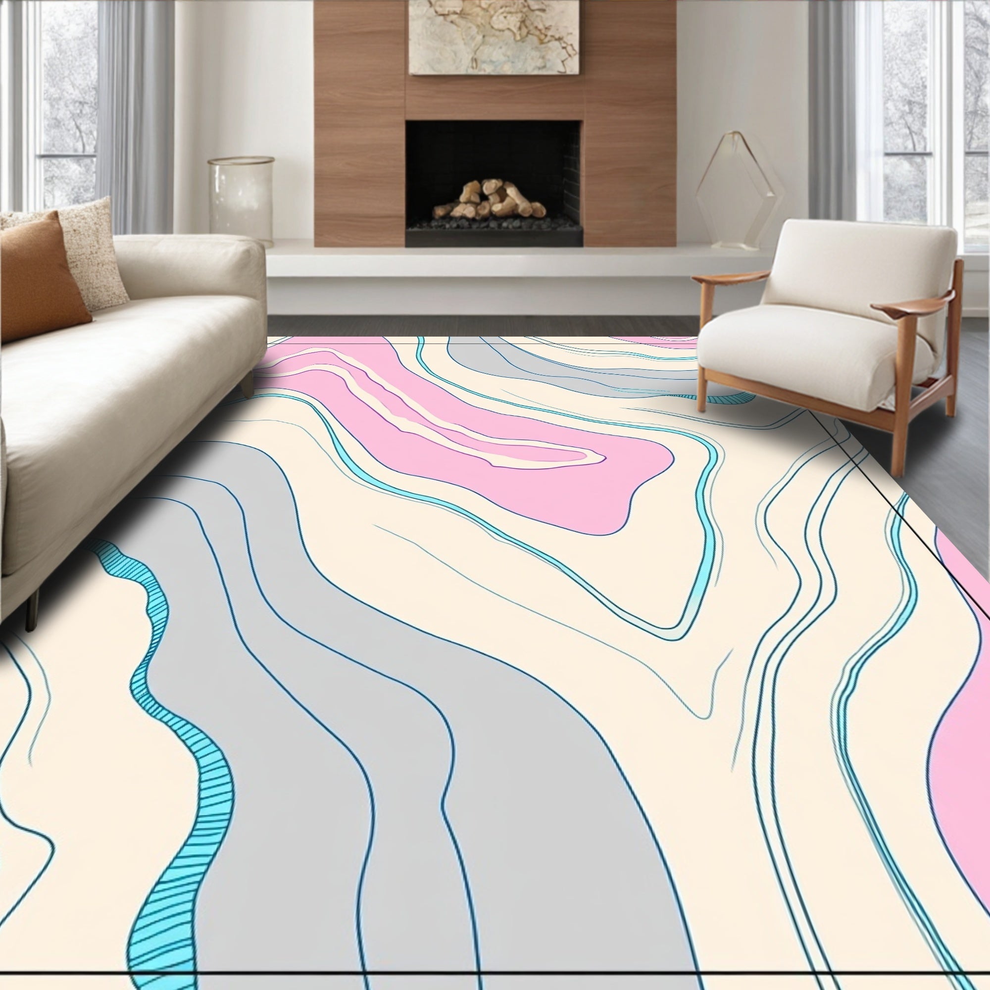 Soft Pastel Swirl Abstract Design Rug