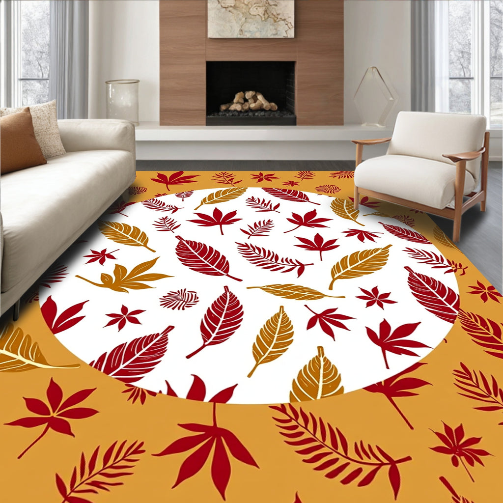 Abstract Leaf Pattern With Red Gold Rug