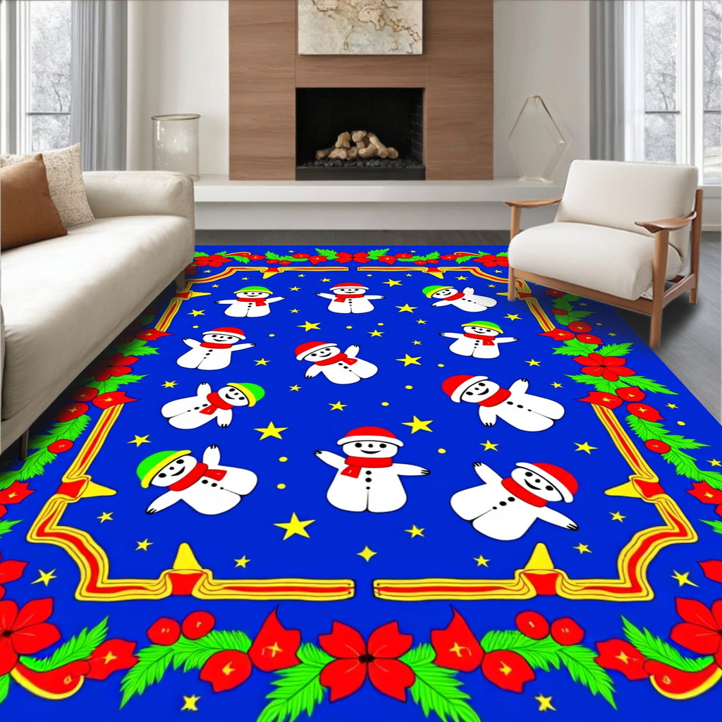 Whimsical Snowman Christmas Star Rug