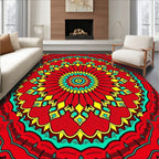 Vibrant Red Yellow Teal Mandala Rug