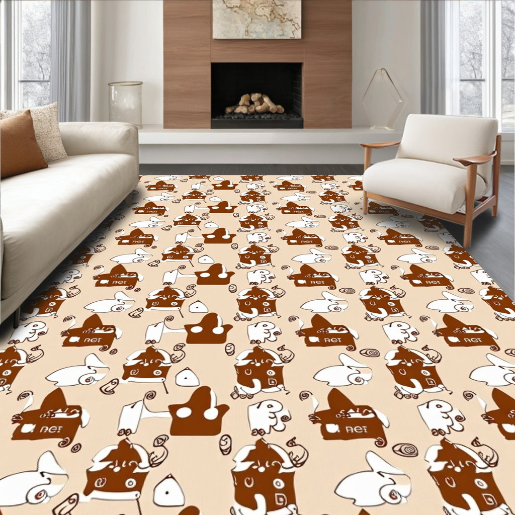 Whimsical Cartoon Houses Rabbits Pattern Rug