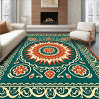 Bold Red Teal Sunburst Floral Rug