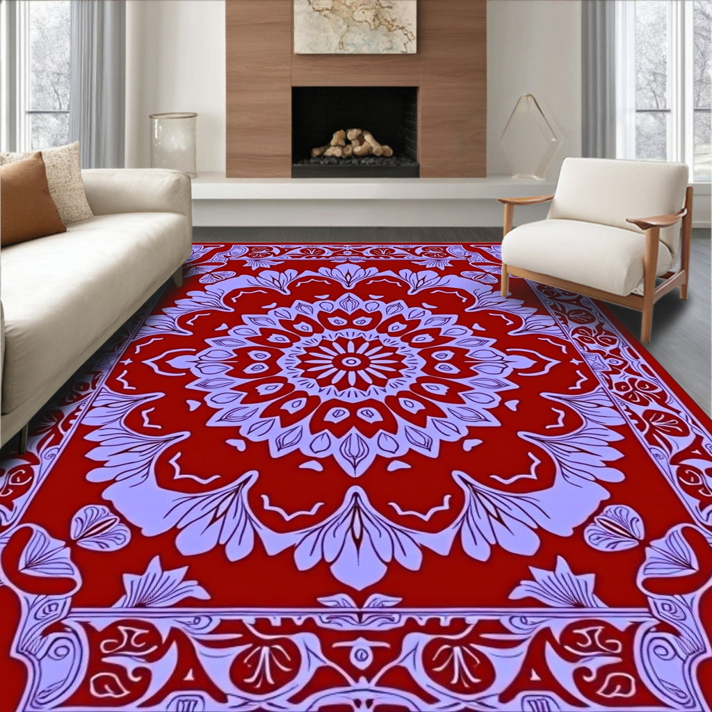 Red Floral Mandala Pattern Rug