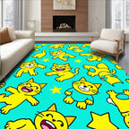 Playful Yellow Cat Star Pattern Rug