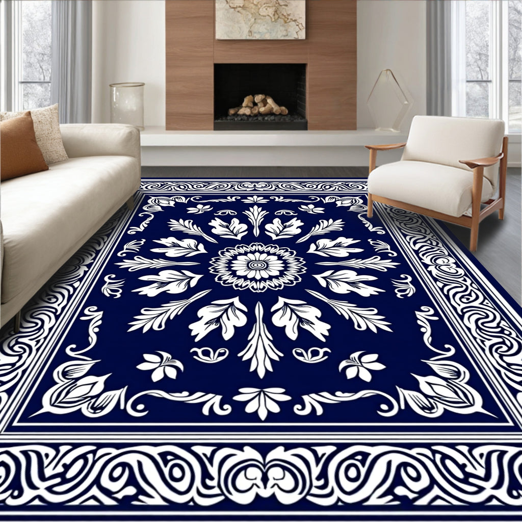 Classic Floral Medallion Indigo Design Rug