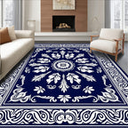 Classic Floral Medallion Indigo Design Rug