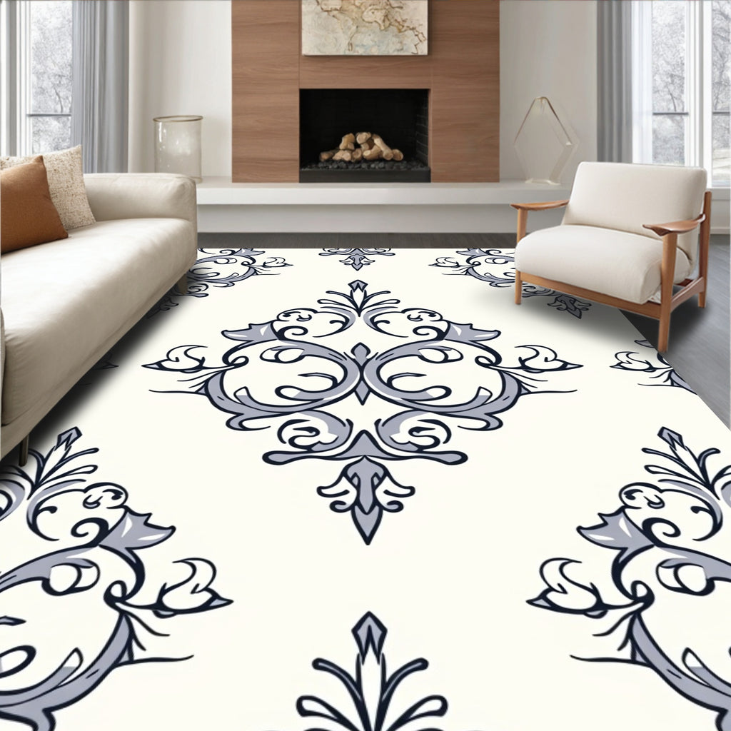 Ornate Vintage Scrollwork Pattern Rug