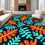 Vibrant Orange Aqua Leafy Collage Rug