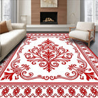 Red Floral Damask Ornate Pattern Rug
